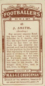 1914 Churchman's Footballers (Brown back) #43 John Smith Back