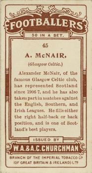 1914 Churchman's Footballers (Brown back) #45 Alec McNair Back