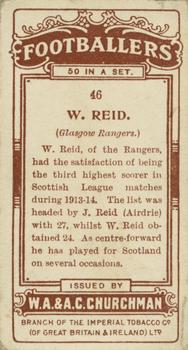 1914 Churchman's Footballers (Brown back) #46 Willie Reid Back