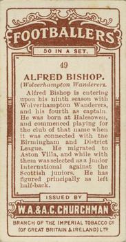 1914 Churchman's Footballers (Brown back) #49 Alf Bishop Back