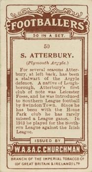 1914 Churchman's Footballers (Brown back) #50 Sep Atterbury Back
