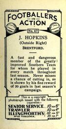 1934 J. A. Pattreiouex Footballers in Action #47 Idris Hopkins Back