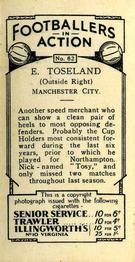 1934 J. A. Pattreiouex Footballers in Action #62 Ernie Toseland Back