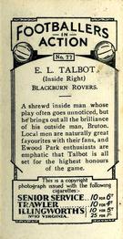 1934 J. A. Pattreiouex Footballers in Action #77 Les Talbot Back