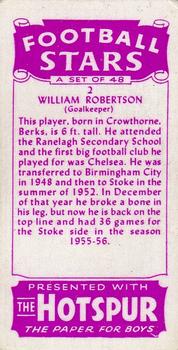 1957 D.C. Thomson Football Stars #2 Bill Robertson Back