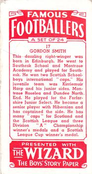 1956 D.C. Thomson The Wizard Famous Footballers #17 Gordon Smith Back