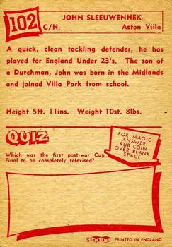 1964 A&BC Footballers #102 John Sleeuwenhoek Back