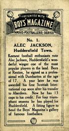 1929 Boys' Magazine Famous Footballers #1 Alex Jackson Back