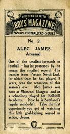 1929 Boys' Magazine Famous Footballers #2 Alec James Back