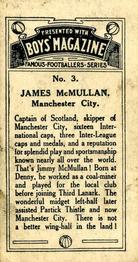1929 Boys' Magazine Famous Footballers #3 Jimmy McMullan Back