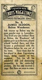 1929 Boys' Magazine Famous Footballers #5 Jimmy Seddon Back