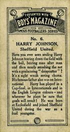 1929 Boys' Magazine Famous Footballers #6 Harry Johnson Back
