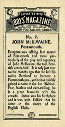 1929 Boys' Magazine Famous Footballers #7 Johnny McIlwaine Back