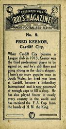 1929 Boys' Magazine Famous Footballers #9 Fred Keenor Back