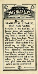 1929 Boys' Magazine Famous Footballers #10 Stan Earle Back