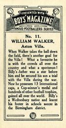 1929 Boys' Magazine Famous Footballers #11 Billy Walker Back