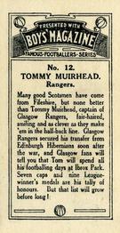 1929 Boys' Magazine Famous Footballers #12 Tommy Muirhead Back