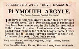 1929 Boys' Magazine Football Teams In Colour #NNO Plymouth Argyle F.C. Back