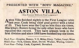 1929 Boys' Magazine Football Teams In Colour #NNO Aston Villa F.C. Back
