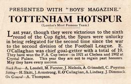 1929 Boys' Magazine Football Teams In Colour #NNO Tottenham Hotspur F.C. Back