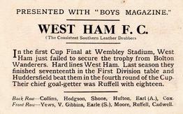1929 Boys' Magazine Football Teams In Colour #NNO West Ham United F.C. Back