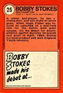 1972 A&BC Red Backs #25 Bobby Stokes Back