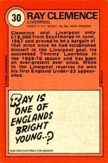 1972 A&BC Red Backs #30 Ray Clemence Back