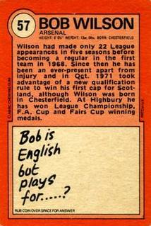 1972 A&BC Red Backs #57 Bob Wilson Back
