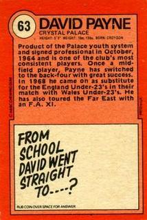 1972 A&BC Red Backs #63 David Payne Back