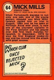 1972 A&BC Red Backs #64 Mick Mills Back