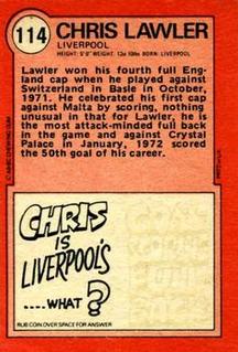 1972 A&BC Red Backs #114 Chris Lawler Back