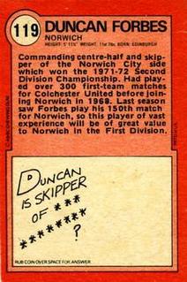 1972 A&BC Red Backs #119 Duncan Forbes Back