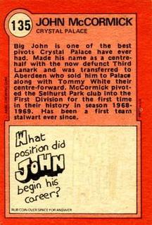 1972 A&BC Red Backs #135 John McCormick Back