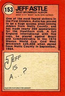 1972 A&BC Red Backs #153 Jeff Astle Back