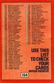 1972 A&BC Red Backs #154 Checklist Series 2 Back