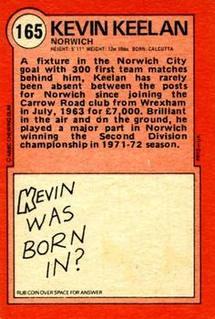1972 A&BC Red Backs #165 Kevin Keelan Back