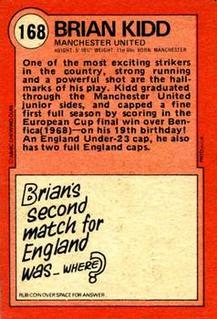 1972 A&BC Red Backs #168 Brian Kidd Back