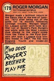 1972 A&BC Red Backs #179 Roger Morgan Back
