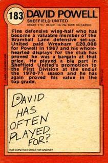 1972 A&BC Red Backs #183 Dave Powell Back