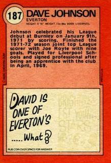 1972 A&BC Red Backs #187 David Johnson Back