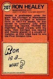 1972 A&BC Red Backs #207 Ron Healey Back