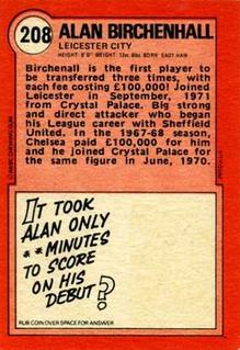 1972 A&BC Red Backs #208 Alan Birchenall Back
