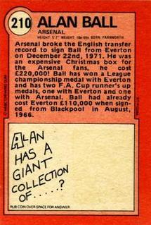 1972 A&BC Red Backs #210 Alan Ball Back