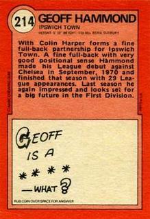 1972 A&BC Red Backs #214 Geoff Hammond Back