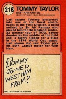 1972 A&BC Red Backs #216 Tommy Taylor Back