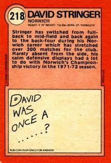 1972 A&BC Red Backs #218 Dave Stringer Back