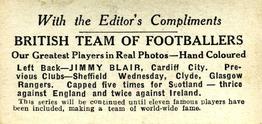 1922 D.C. Thomson British Team Of Footballers #NNO Jimmy Blair Back