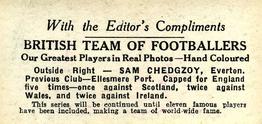 1922 D.C. Thomson British Team Of Footballers #NNO Sam Chedgzoy Back