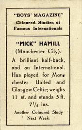 1922-23 Boys' Magazine Coloured Studies of Famous Internationals #NNO Mickey Hamill Back