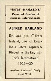 1922-23 Boys' Magazine Coloured Studies of Famous Internationals #NNO Alfie Harland Back